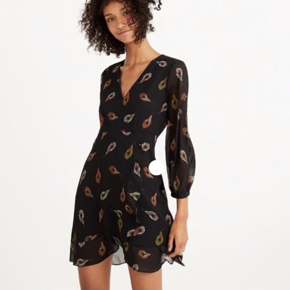 Madewell Long-Sleeve Poppy Wrap Dress in Peacock Feathers Size 4 - Picture 1 of 8